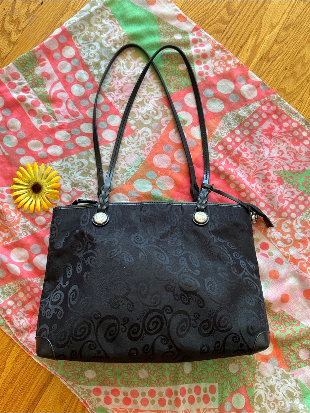 🌞 BRIGHTON; Vintage Black Signature Medium Tote w/Zippered Top; No. D401702!